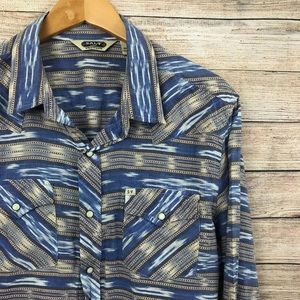 Salt Valley Mens Blue Striped Western Pearl Snap